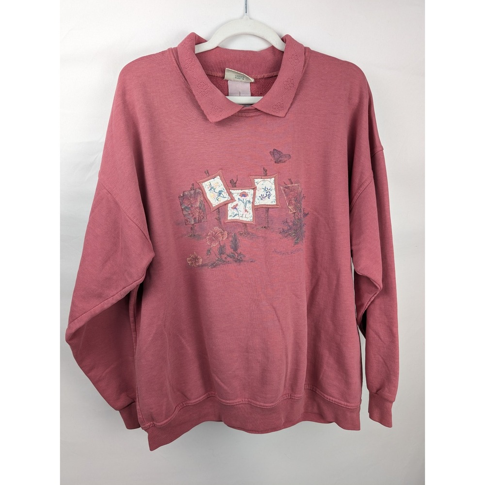 Vintage 90s Northern Reflections Floral Butterfly Sweatshirt Sz XL Pink Cottage